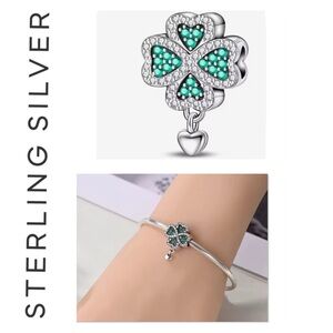 🌟 S925 Sterling Silver Sparkling Four Leaf Clover Charm